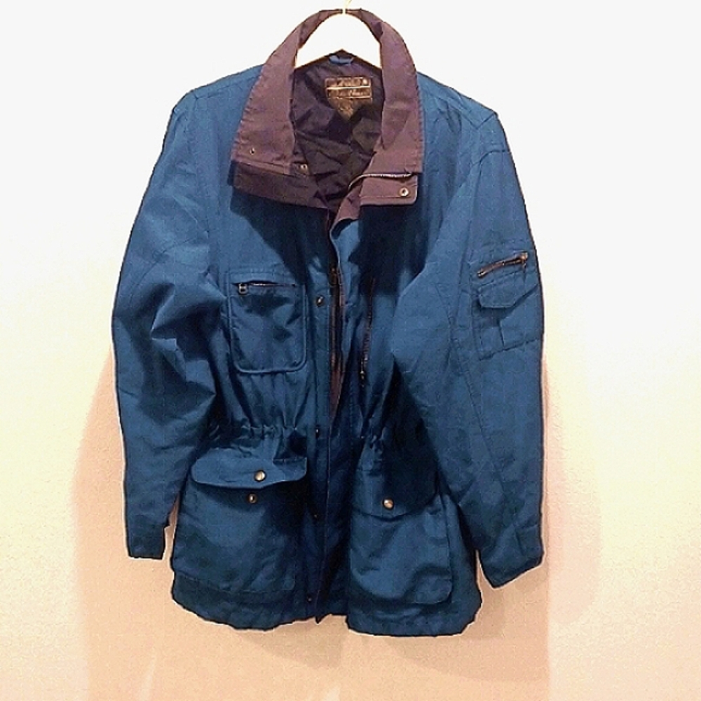 Eddie Bauer Cargo Jacket Zippered Pockets Teal Men's Large Unisex Vintage Y2K